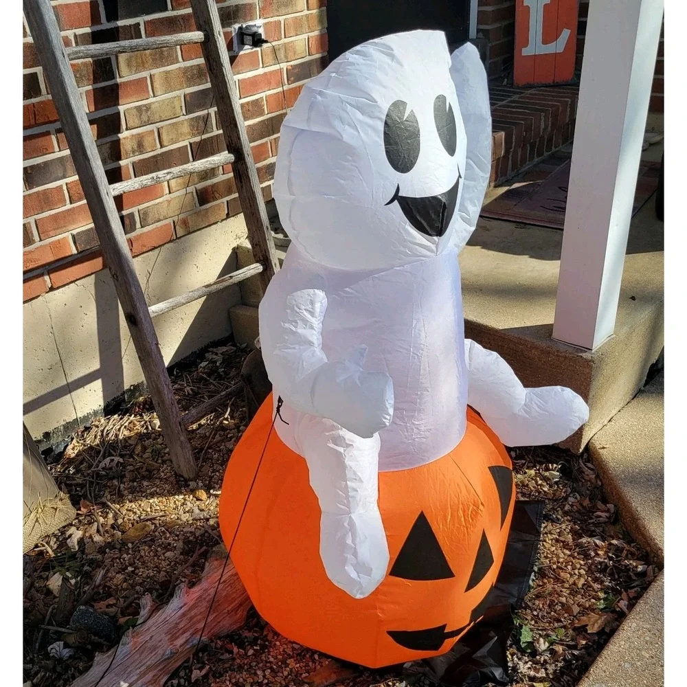 GEMMY Halloween Baby Ghost Sitting On Jack O' Lantern 🎃 3.5ft ~ Inflatable